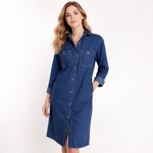 Vintage Calvin Klein Denim Shirt Dress Size S Made in USA Button Front Belt Loop